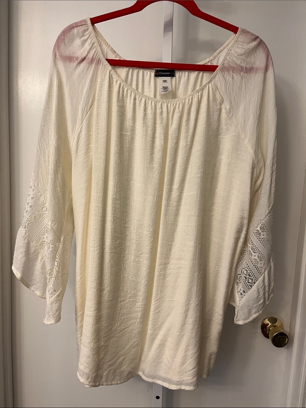 Cocomo Cream Boho Peasant Tunic with Lace Sleeve Insets